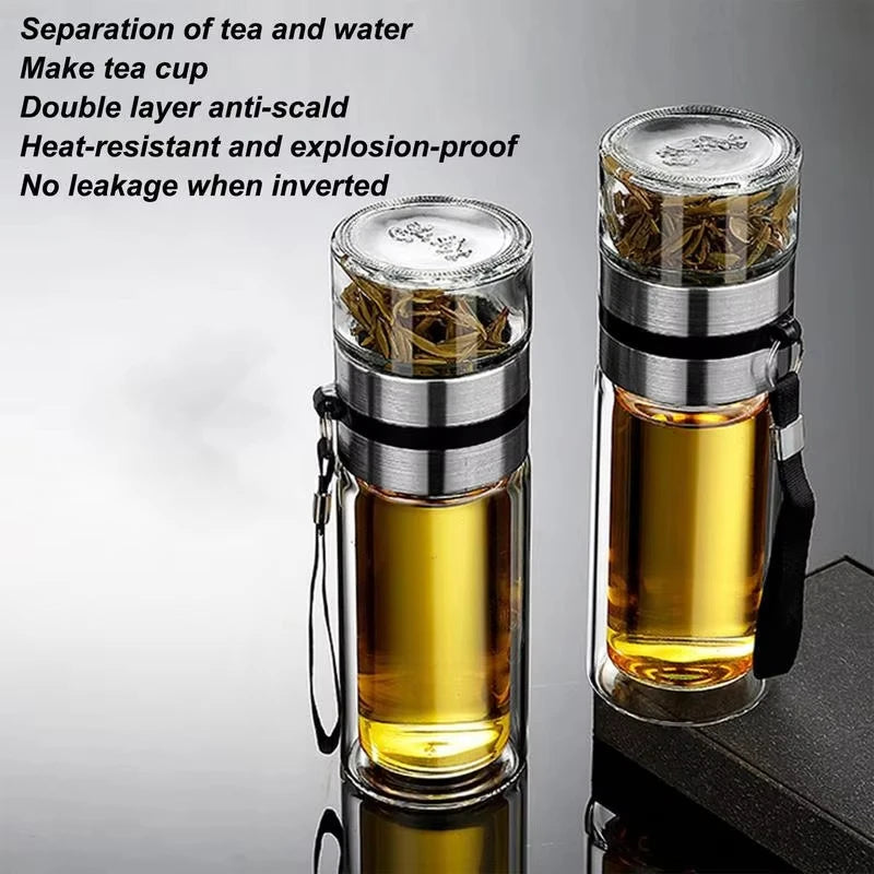 KEMORELA Glass Tea Infuser Bottle – Double Wall Travel Mug Tea Infuser Bottle Axl