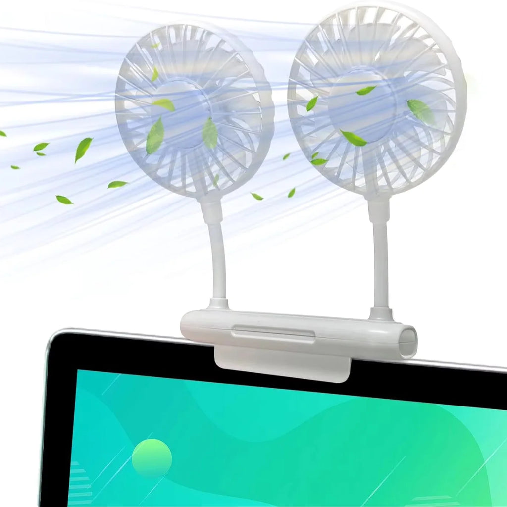 USB Monitor Clip-On Fan – Dual Fans, 3 Speeds, 360° Rotation Clip-On Desk Fan Axl White