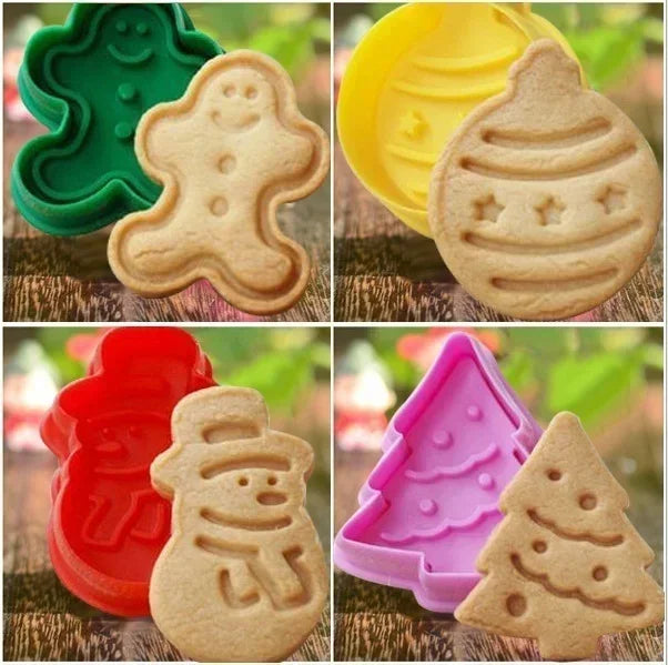 4-Piece Christmas Cookie Cutter Set – Plastic Biscuit Mold Cookie Cutter Set Axl