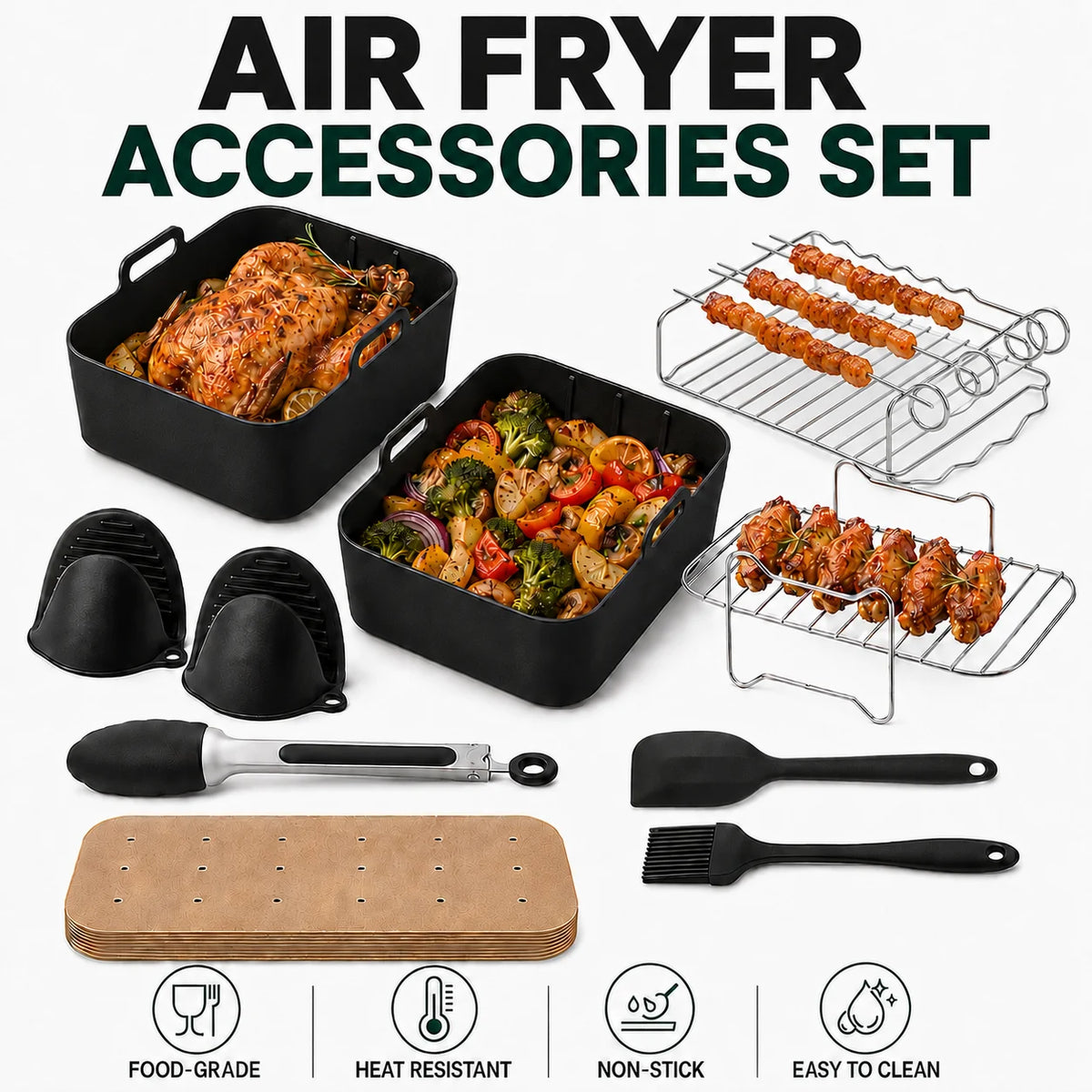 Air Fryer Accessories Set – Silicone Liners, Racks & Baking Tools Air Fryer Accessory Set Axl