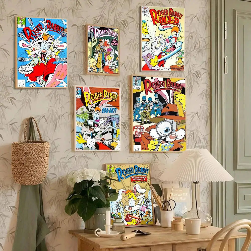 Cartoon Rabbit Self-Adhesive Wall Poster – Waterproof Mural Art Wall Art Poster Axl