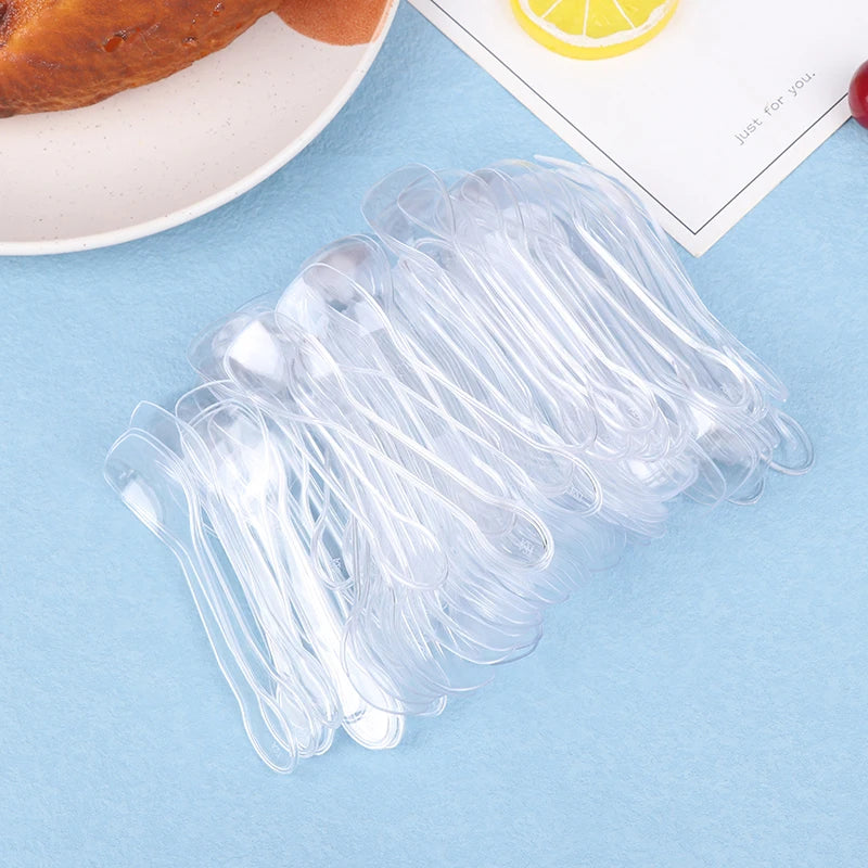 100 Mini Plastic Spoons – Dessert, Ice Cream & Party Spoons Disposable Party Spoons Axl Transparent
