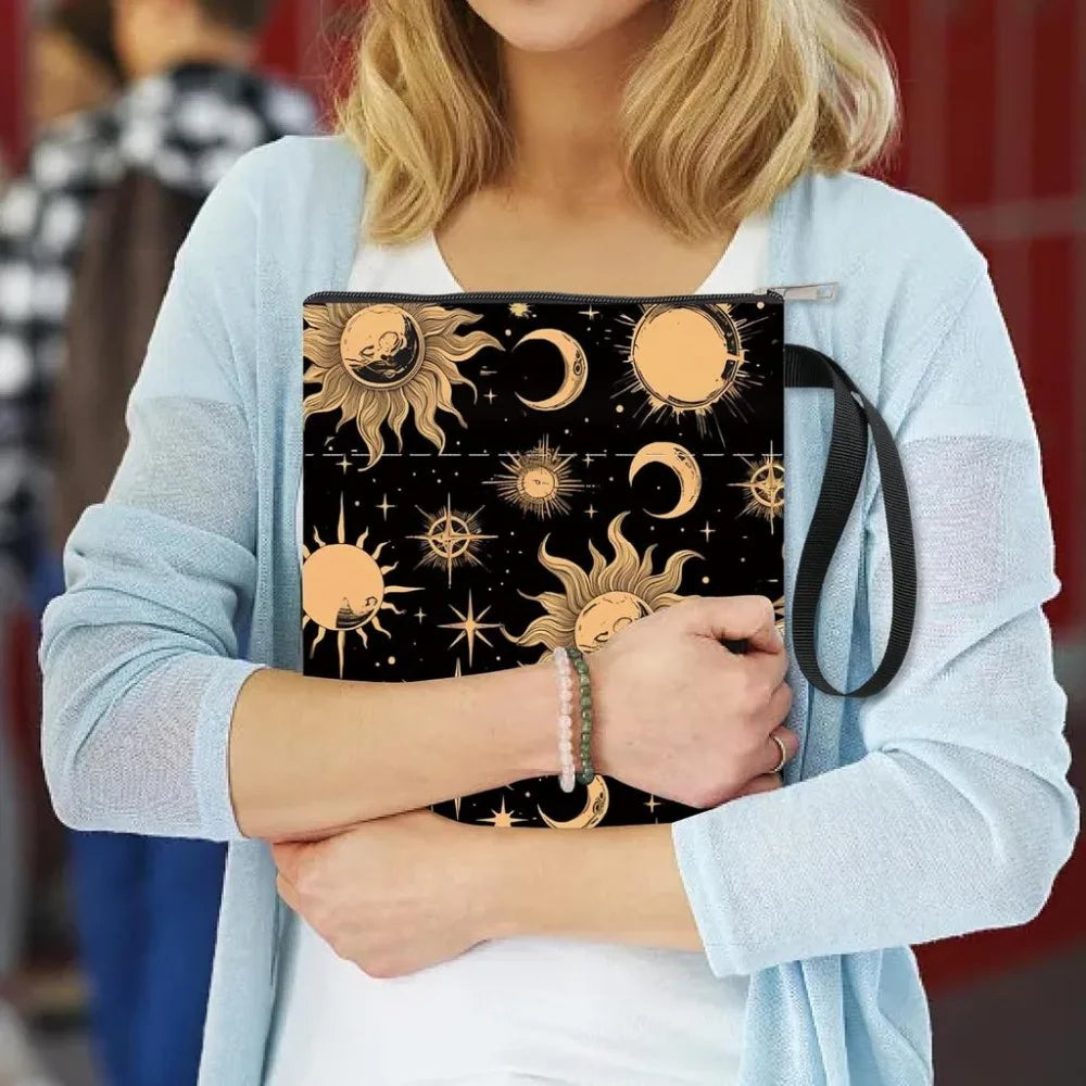 Book Sleeve with Zipper – Sun Moon Stars Waterproof Pouch Book Sleeve Axl