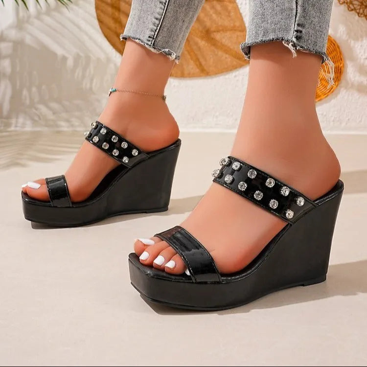 Women's Rhinestone Wedge Platform Sandals – High Heel Slingback Platform Wedge Sandals Axl