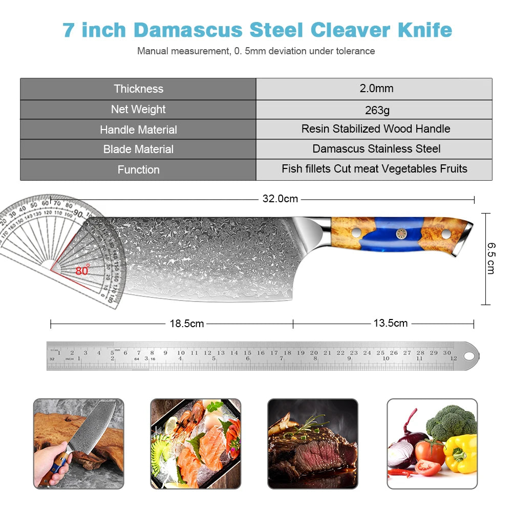 Japanese Damascus Steel Meat Cleaver Knife – 7.5" Blade Damascus Cleaver Knife Axl