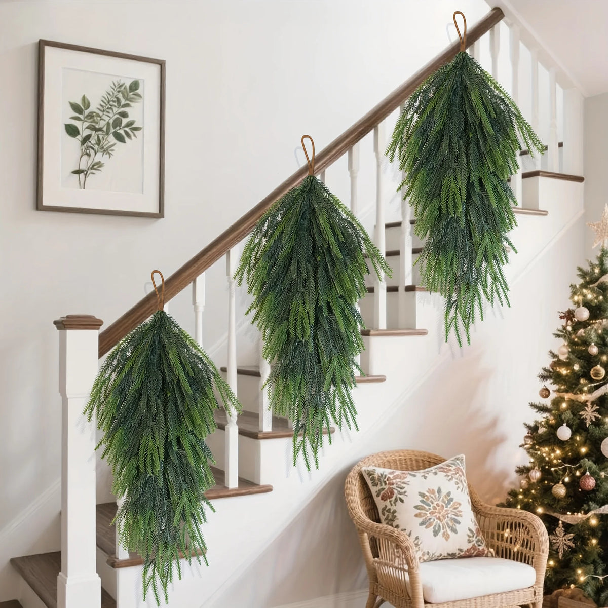 2-Pack Artificial Pine Teardrop Wreath – Outdoor Christmas Door Decor Holiday Door Wreath Axl