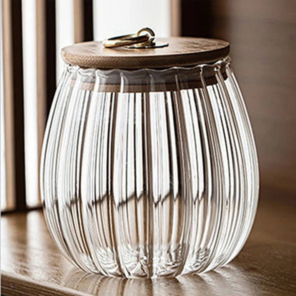 Glass Airtight Canister Jar with Wood Lid | Tea Coffee Grains Glass Storage Canister Axl Petal Type-A