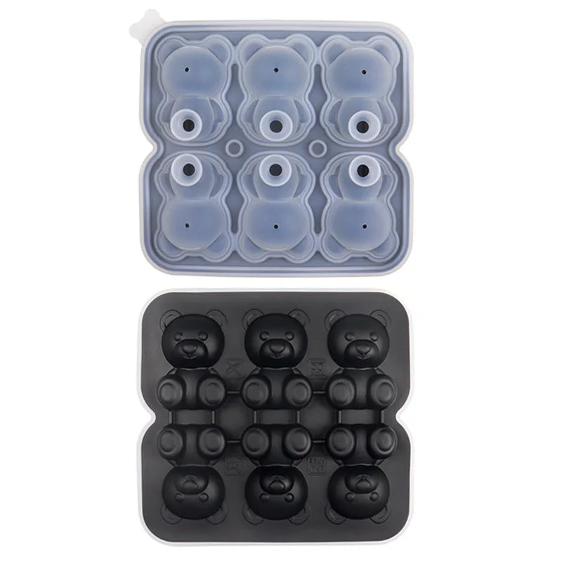 KEMORELA 6-Grid 3D Bear Silicone Ice Cube Mold – Teddy Shape Silicone Ice Cube Mold Axl Black