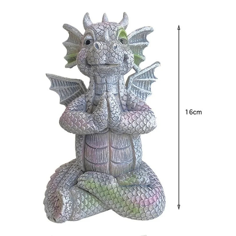 Mini Dragon Meditation Statue LED Resin Garden Sculpture Garden Resin Statue Axl