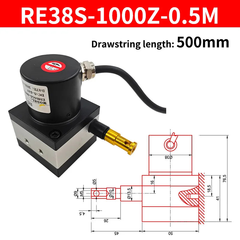 E38S Rope Pull Encoder 5-24V NPN 600/1000PPR Distance Sensor Rope Pull Encoder Axl 1000R-500MM