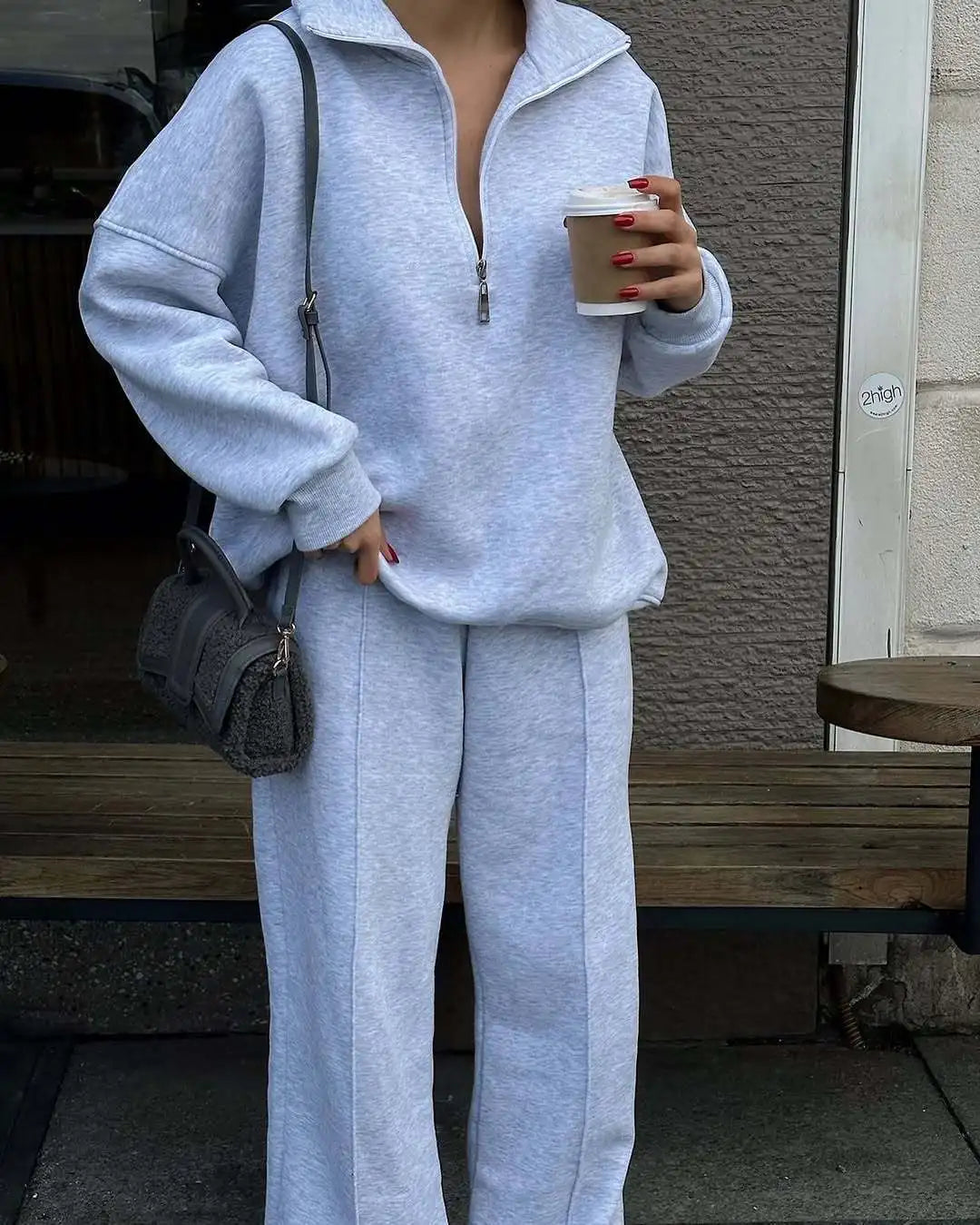 Women's Knit Two-Piece Set – Sweatshirt & Trousers Casual Women's Clothing Set Axl Light-grey S