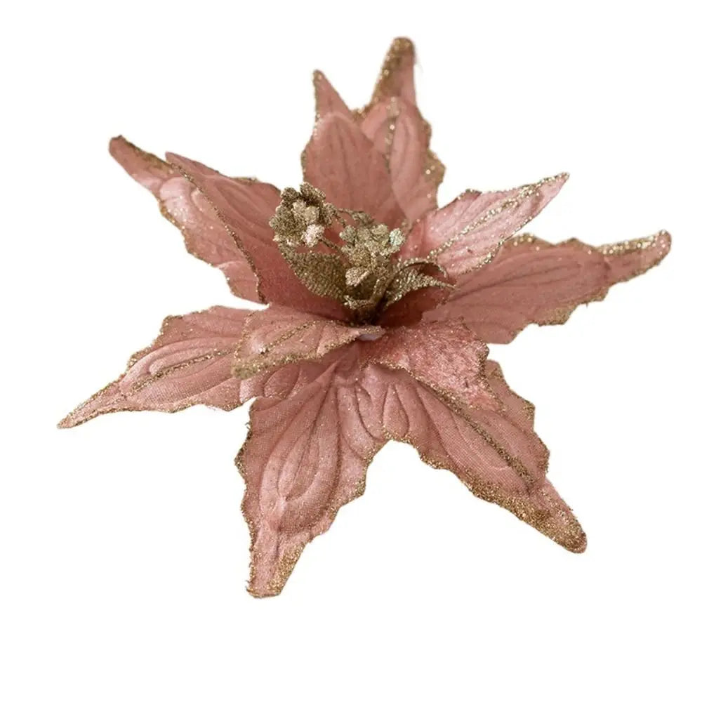 Glitter Poinsettia Artificial Christmas Flower Ornament 28cm Christmas Tree Ornament Axl Pink