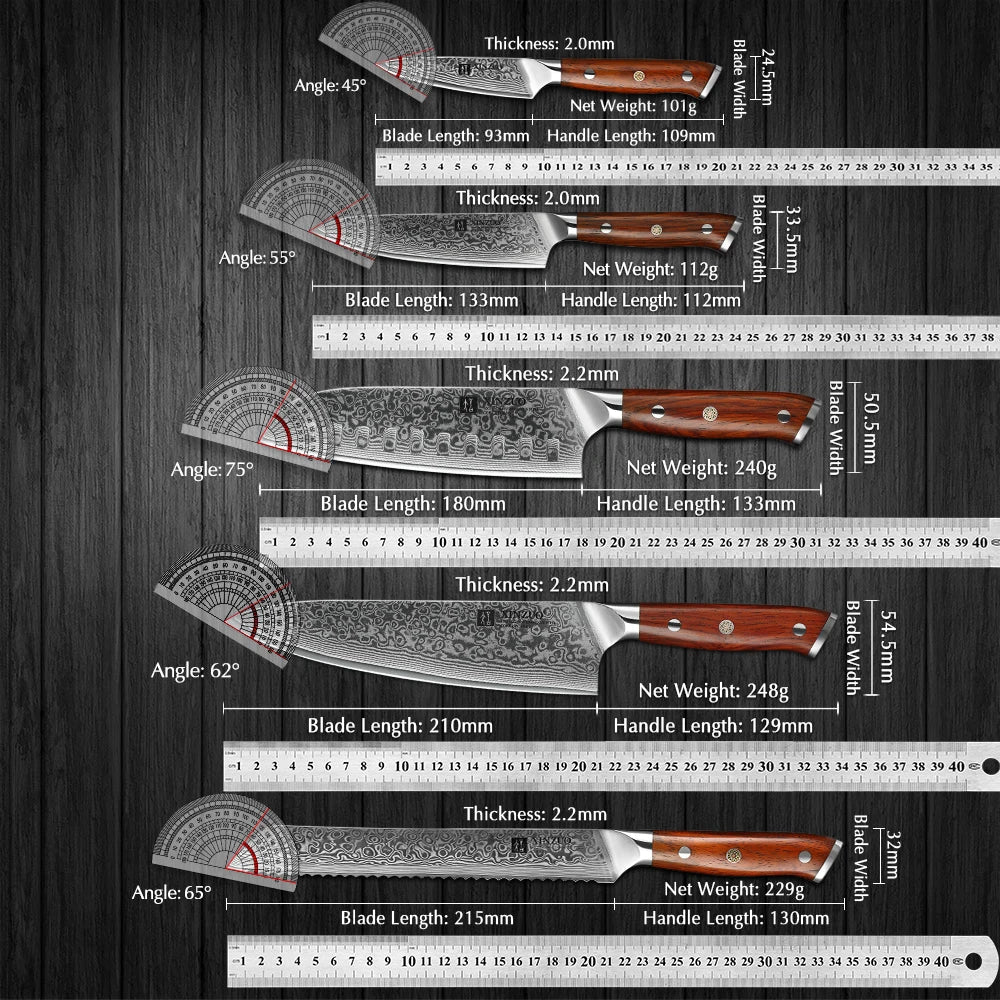 XINZUO 5-Piece Damascus Steel Knife Set | 67-Layer Rosewood Damascus Knife Set Axl