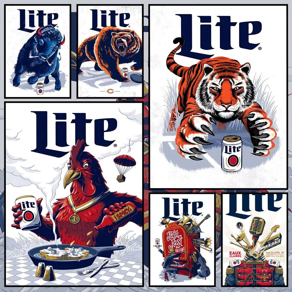 Miller Lite Beer Poster – Waterproof Self-Adhesive Wall Art Decorative Wall Poster Axl