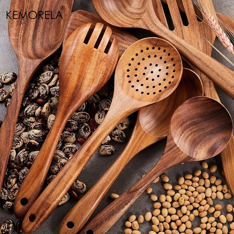 9-Piece Acacia Wood Kitchen Utensils Set – Spoons & Spatulas Wood Utensil Set Axl