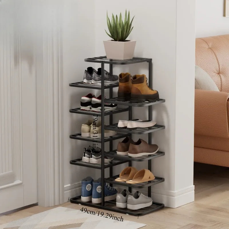 Multi-Layer Wrought Iron Shoe Rack – Entryway Storage Shelf Shoe Rack Axl black- six layers