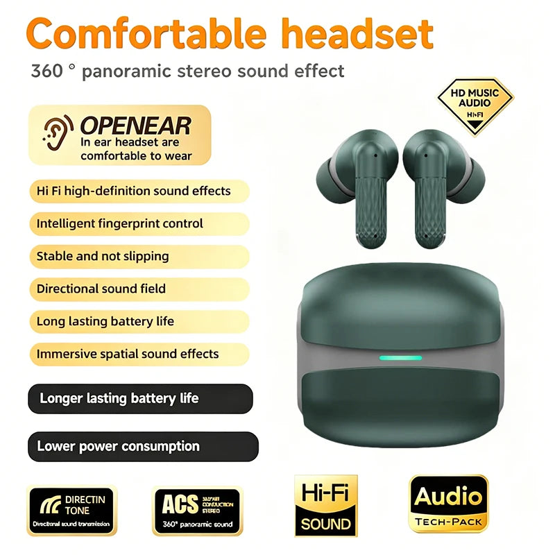 Wireless ANC In-Ear Earbuds with Charging Case | HiFi Stereo Wireless Earbuds Axl green