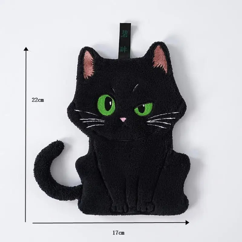 Cartoon Black Cat Hand Towel – Soft Absorbent Coral Fleece Hand Towel Axl B