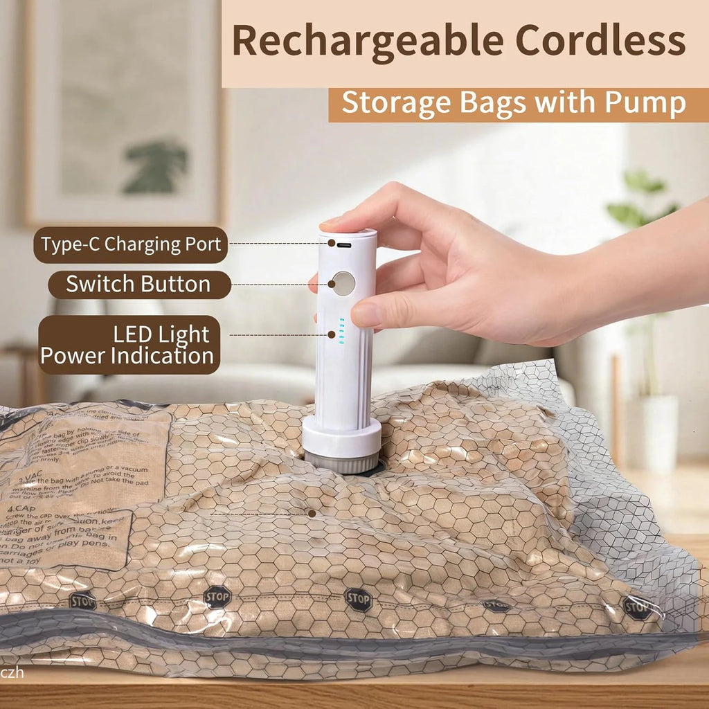 Vacuum Compression Bags for Travel + Rechargeable Pump – 15 Pack Vacuum Storage Bags Axl
