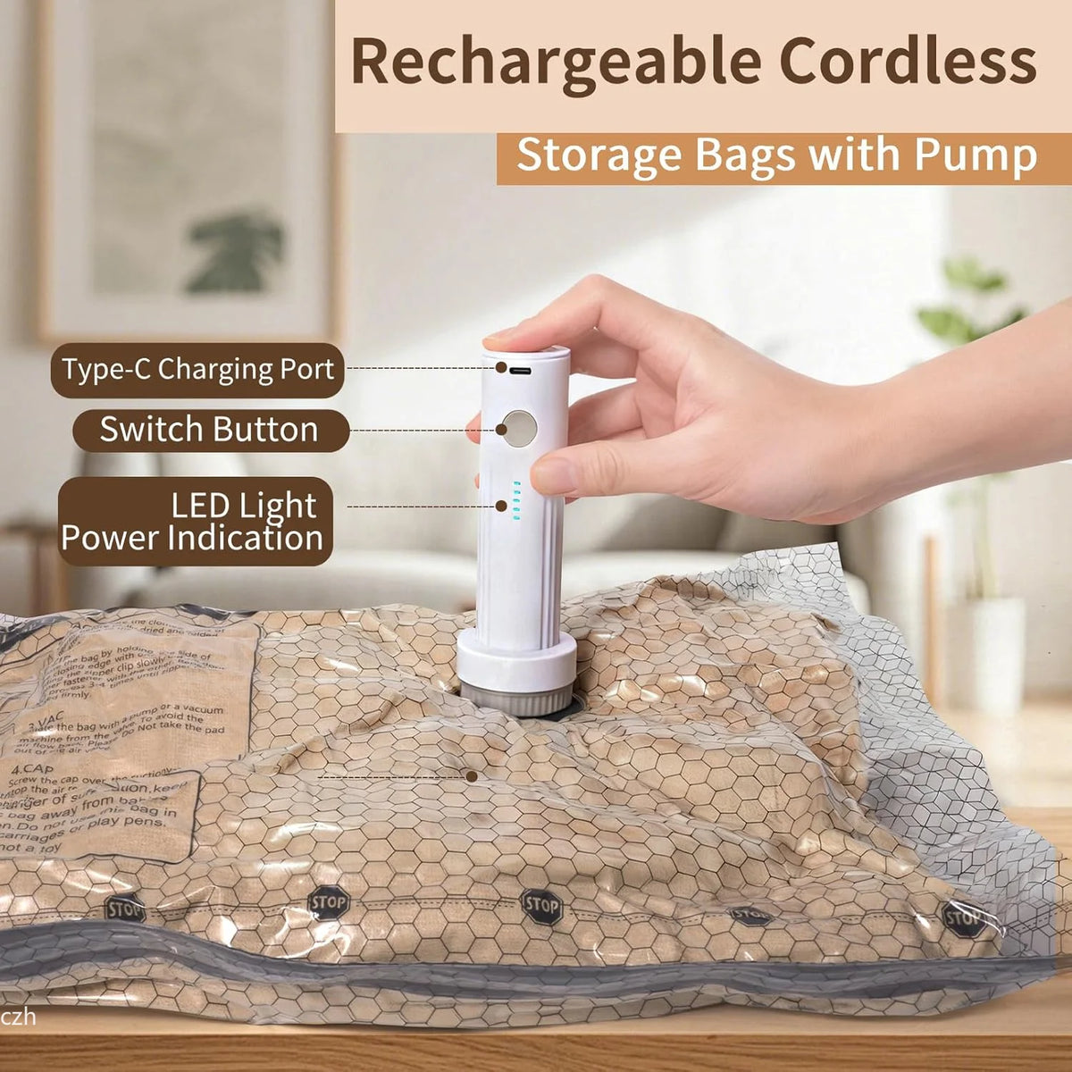 Vacuum Compression Bags for Travel + Rechargeable Pump – 15 Pack Vacuum Storage Bags Axl