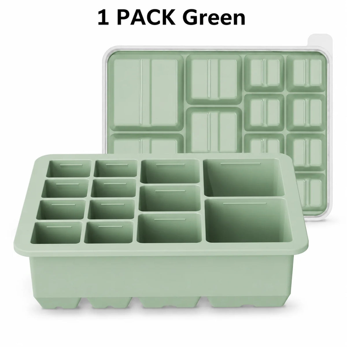 Silicone Ice Cube Tray with Lid – 13-Cavity Stackable Mold Silicone Ice Tray Axl 1 PACK Green