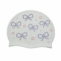 Bow Print Silicone Swim Cap – Oversized Watertight Swimming Hat Silicone Swim Cap Axl White