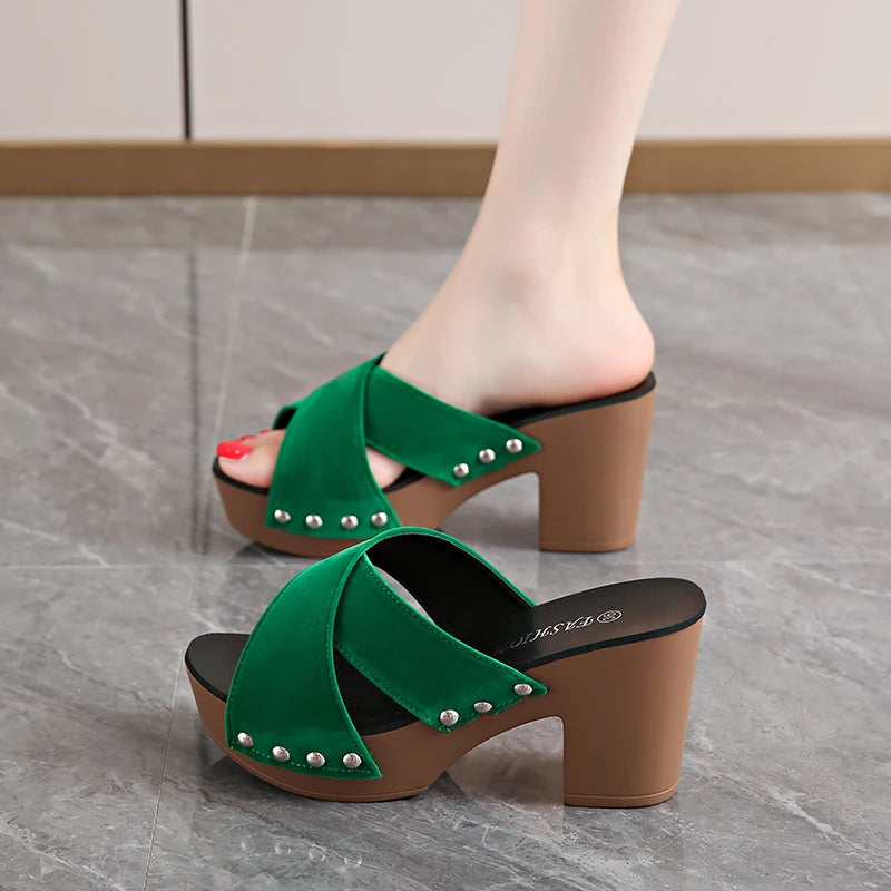 Women's Platform Sandals – Waterproof Square Heel Slides Platform Sandals Axl
