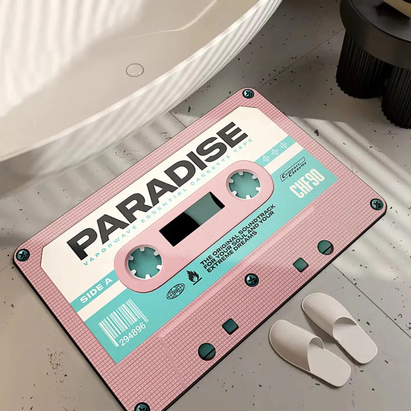 Diatom Mud Bath Mat – Retro CD Cassette Design, Non-Slip Bath Mat Axl