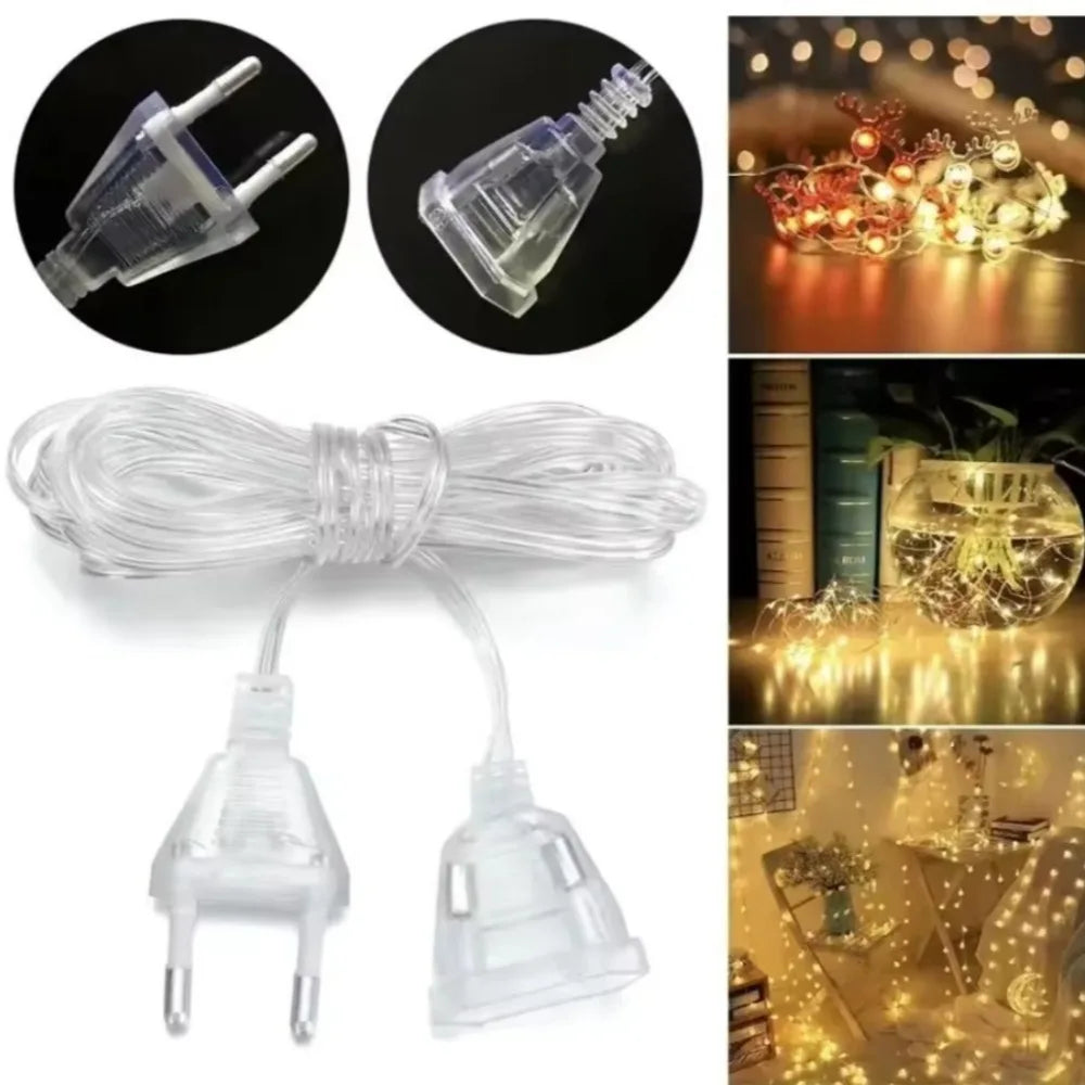 Transparent EU Plug Extension Cord for Fairy & LED String Lights Extension Cord Axl