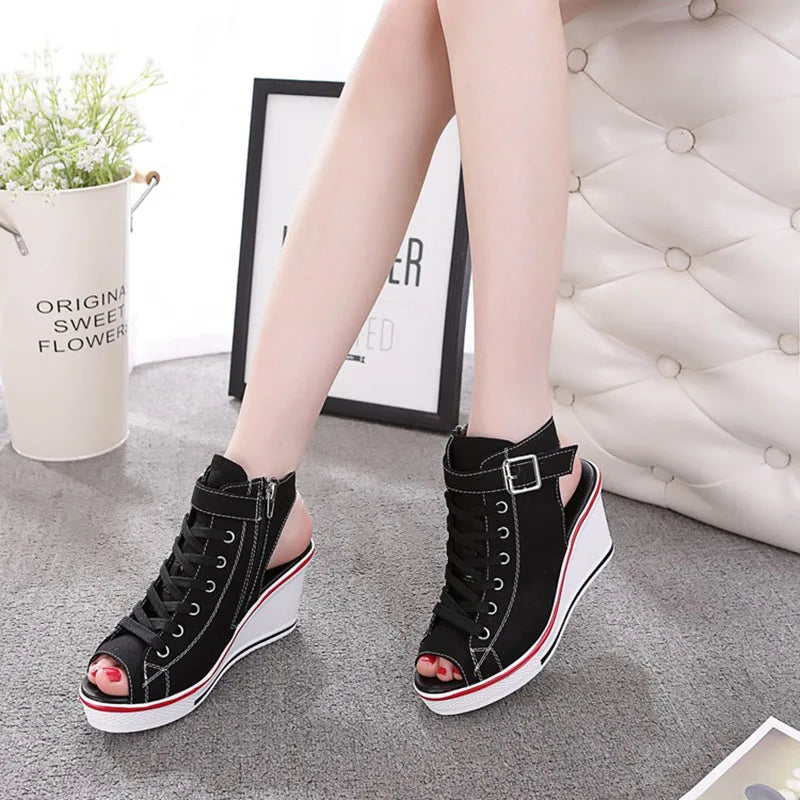 Women's Platform Wedge Sandals – Open Toe Zip Summer Shoes Platform Wedge Sandals Axl black 43