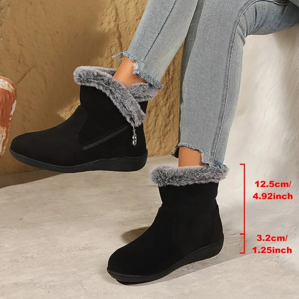 Women's Warm Plush Ankle Snow Boots – Zipper Flat Winter Shoes Women's Snow Boots Axl 39 black
