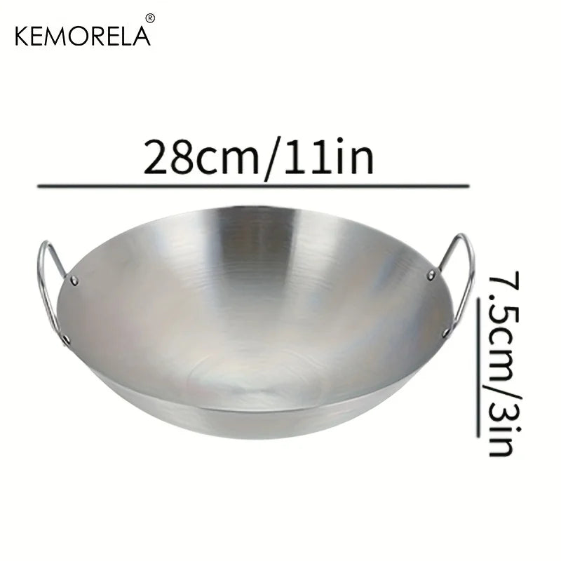 KEMORELA Stainless Steel Wok Uncoated 26–34cm | Double Handle Stainless Steel Wok Axl 28cm