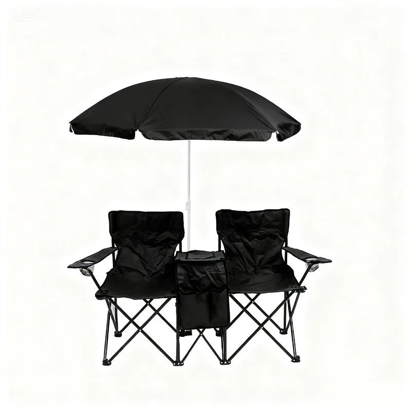 Folding Double Beach Chair with Umbrella – Portable Lounge Outdoor Lounge Chair Axl