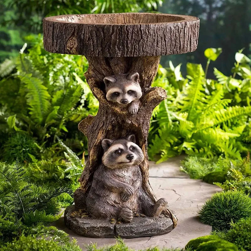 Resin Raccoon Bird Bath – Antique Polyresin Garden Sculpture Garden Bird Bath Axl