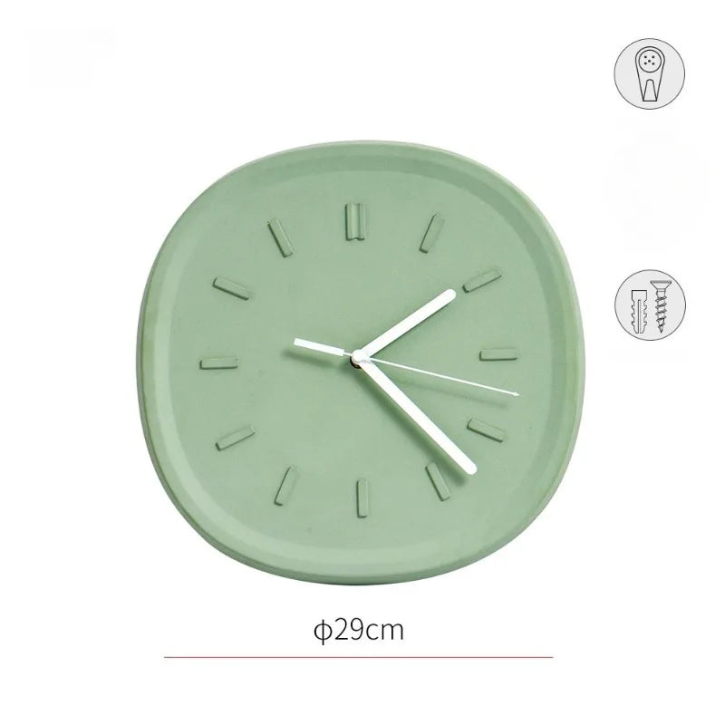 Modern Silent Wall Clock – Concrete & Metal Minimalist Design Silent Wall Clock Axl Green
