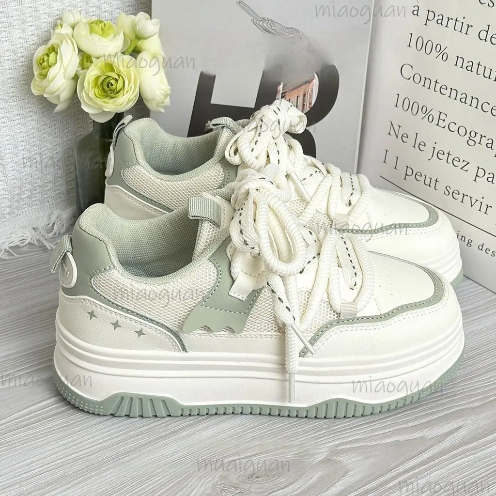 Women's Lace-Up Vulcanized Flat Sneakers | Mixed Color Casual Casual Sneakers Axl