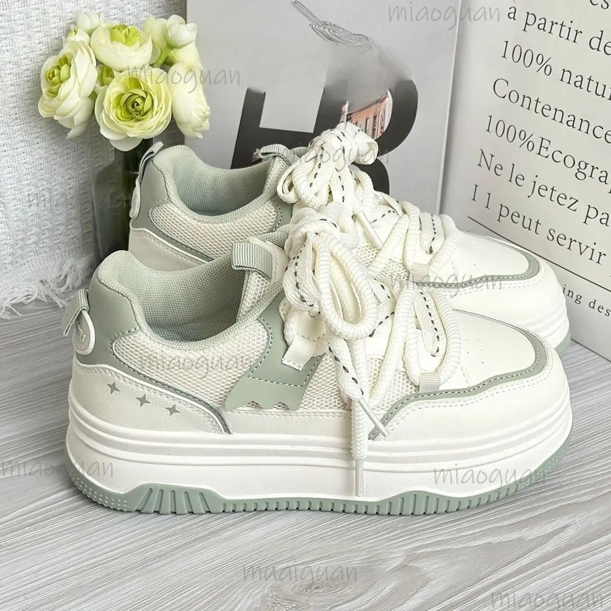 Women's Lace-Up Vulcanized Flat Sneakers | Mixed Color Casual Casual Sneakers Axl