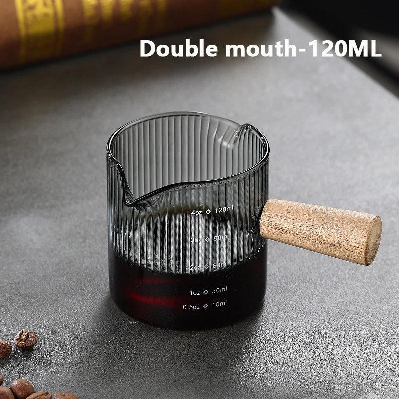 KEMORELA Wooden Handle Glass Milk Pitcher 90/120/180ml Glass Milk Pitcher Axl Double mouth-120ML 90ml-180ML