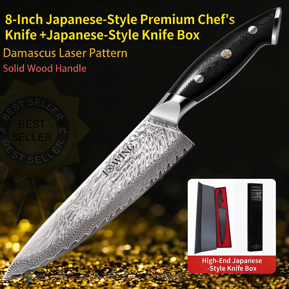 Damascus Steel Chef Knife 20cm – Wood Handle & Gift Box Damascus Chef Knife Axl knife With gift box