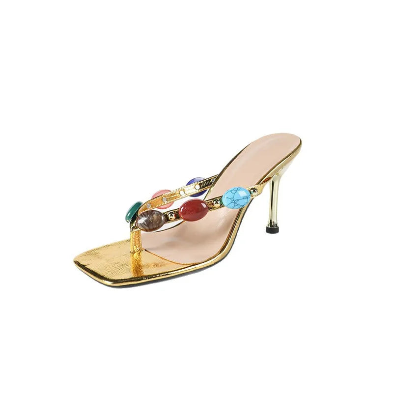 Women's Square Toe Stiletto Mule Sandals – Summer Slides Stiletto Mule Sandals Axl