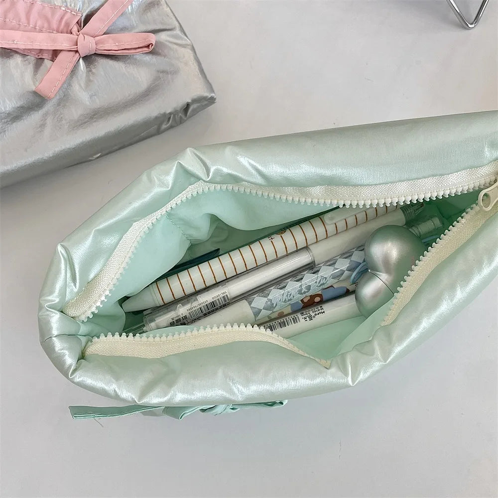 Large Capacity Bowknot Pencil Case – Cute Bow Zipper Pouch Pencil Case Axl