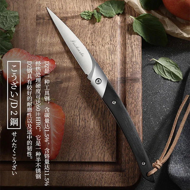Japanese Folding Fruit Knife – D2 Steel Ebony Handle Pocket Knife Folding Pocket Knife Axl