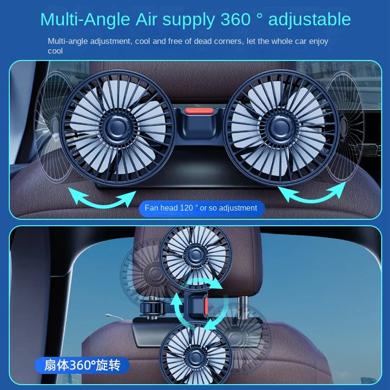 12V 24V Car Rear Seat USB Fan – 3-Speed Flexible Neck Car Interior Fan Axl