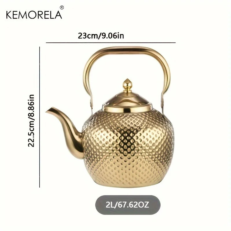 KEMORELA Stainless Steel Tea Kettle with Filter 1.2–2L Stovetop Tea Kettle Axl Gloden 2L
