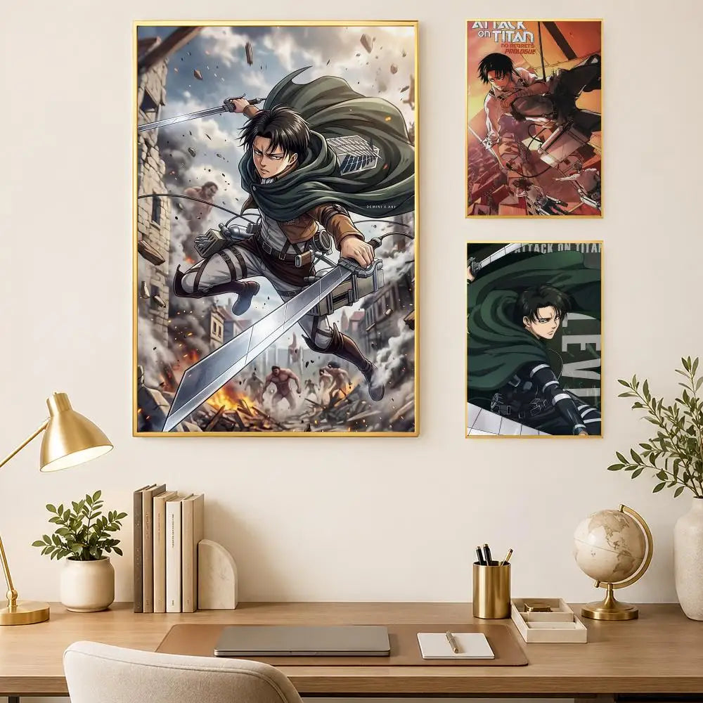 Levi Ackerman Self-Stick HD Anime Wall Art Poster | Waterproof Anime Wall Poster Axl