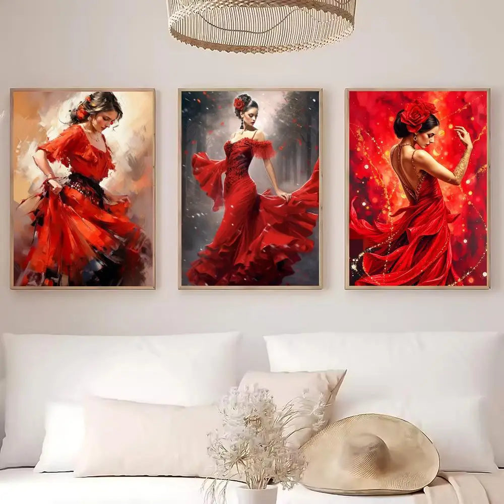 Flamenco Dance Art Poster – HD Self-Adhesive Waterproof Wall Decor Wall Art Poster Axl