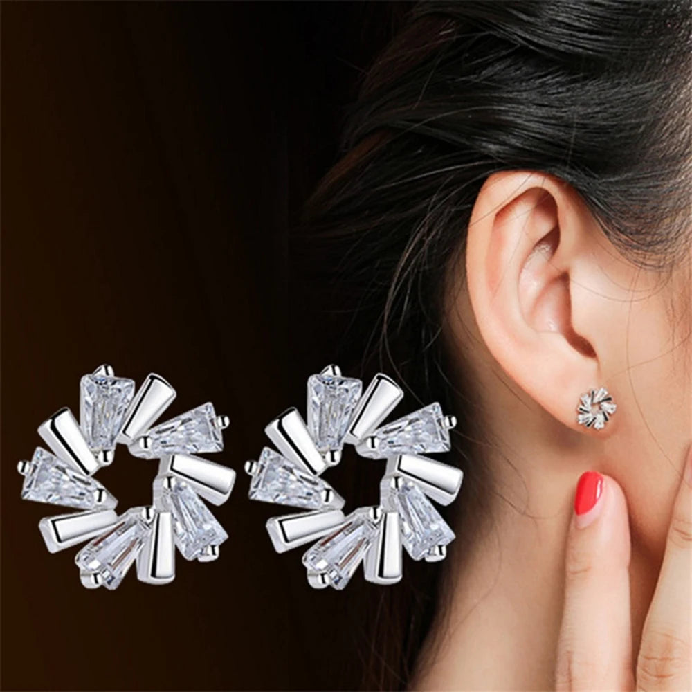 Huitan Cubic Zirconia Silver Stud Earrings – Bridal & Party Stud Earrings Axl
