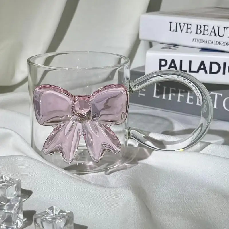 Pink Bow Glass Cup – Borosilicate Dessert & Ice Cream Bowl Decorative Glass Cup Axl