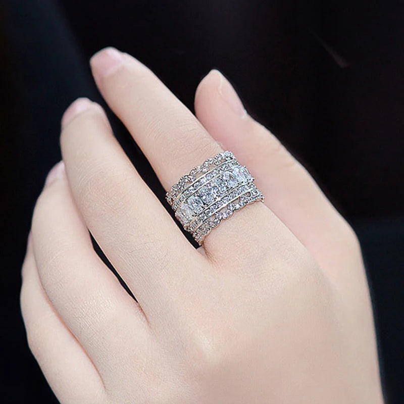 Huitan Women's Wide Band CZ Ring – Wedding & Party Jewelry Fashion Ring Axl