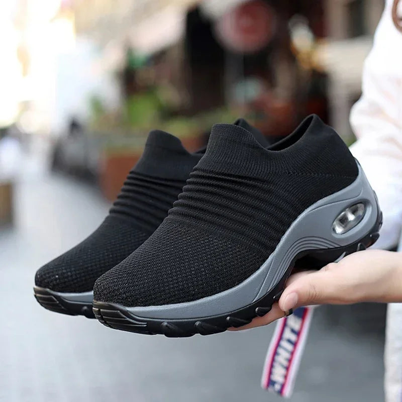 Women's Platform Knit Sneakers – Breathable Walking Shoes Platform Knit Sneakers Axl Black 42